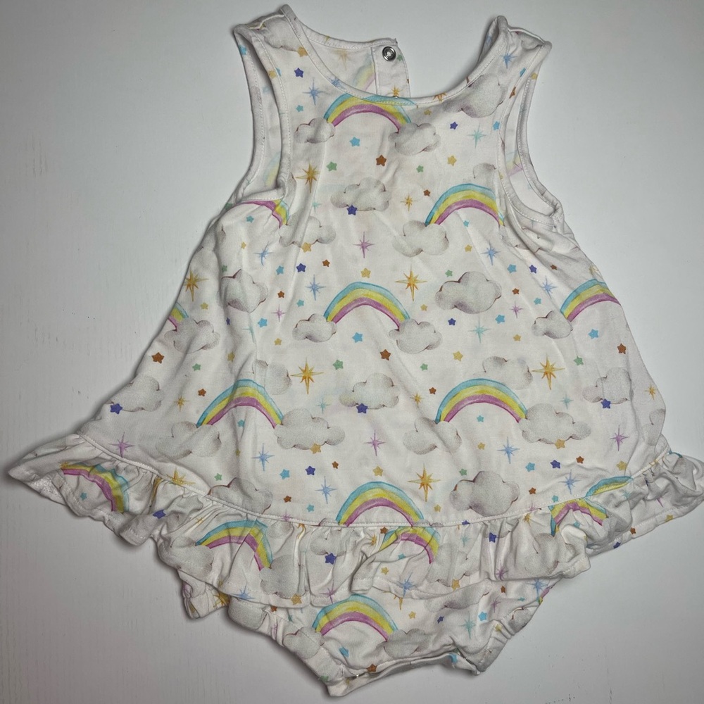 Posh Peanut White Romper with Rainbow Print